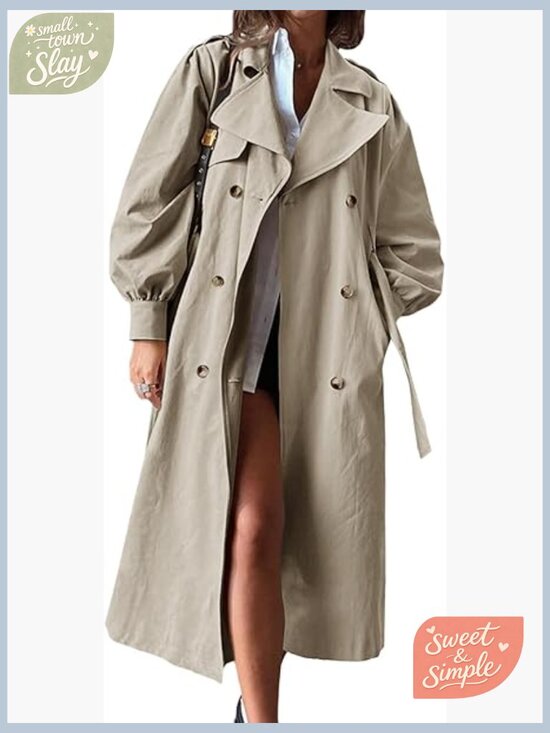 Jackets & Blazers - Women's Oversized Double Breasted Trench Coat with Belt